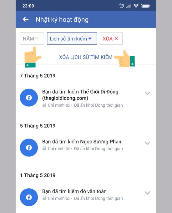 Cách xóa lịch sử tìm kiếm trên Facebook
