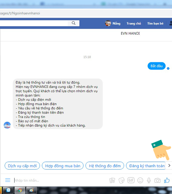 Cách kiểm tra hóa đơn tiền điện qua Facebook Messenger