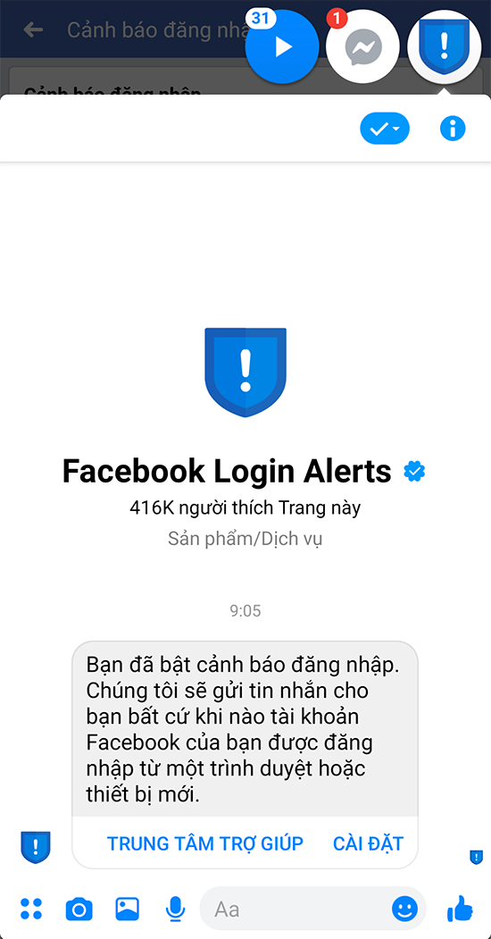 Kích hoạt tính năng cảnh báo đăng nhập Facebook