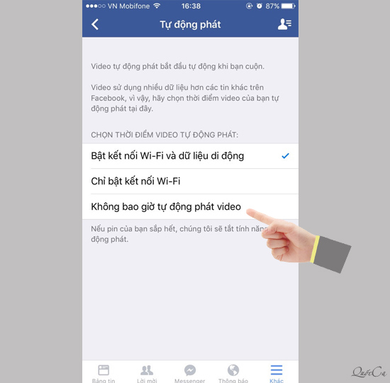 Tắt tự phát video trên Facebook iOS