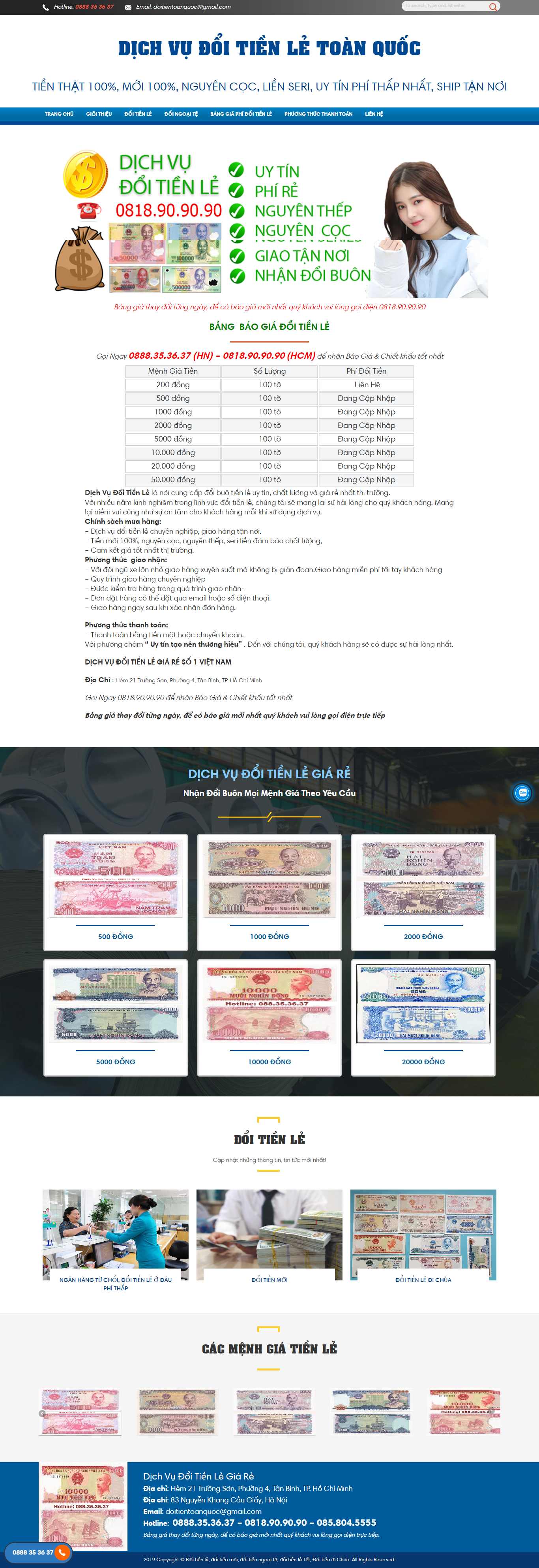 Thiết kế Web đổi tiền lẻ doitien.net