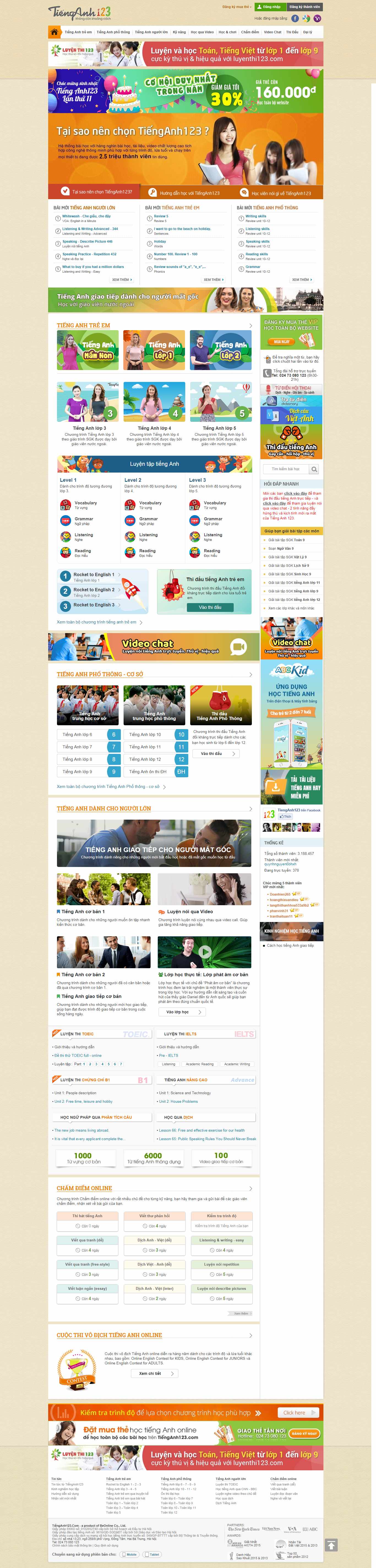 Thiết kế Web đào tạo tienganh123.com