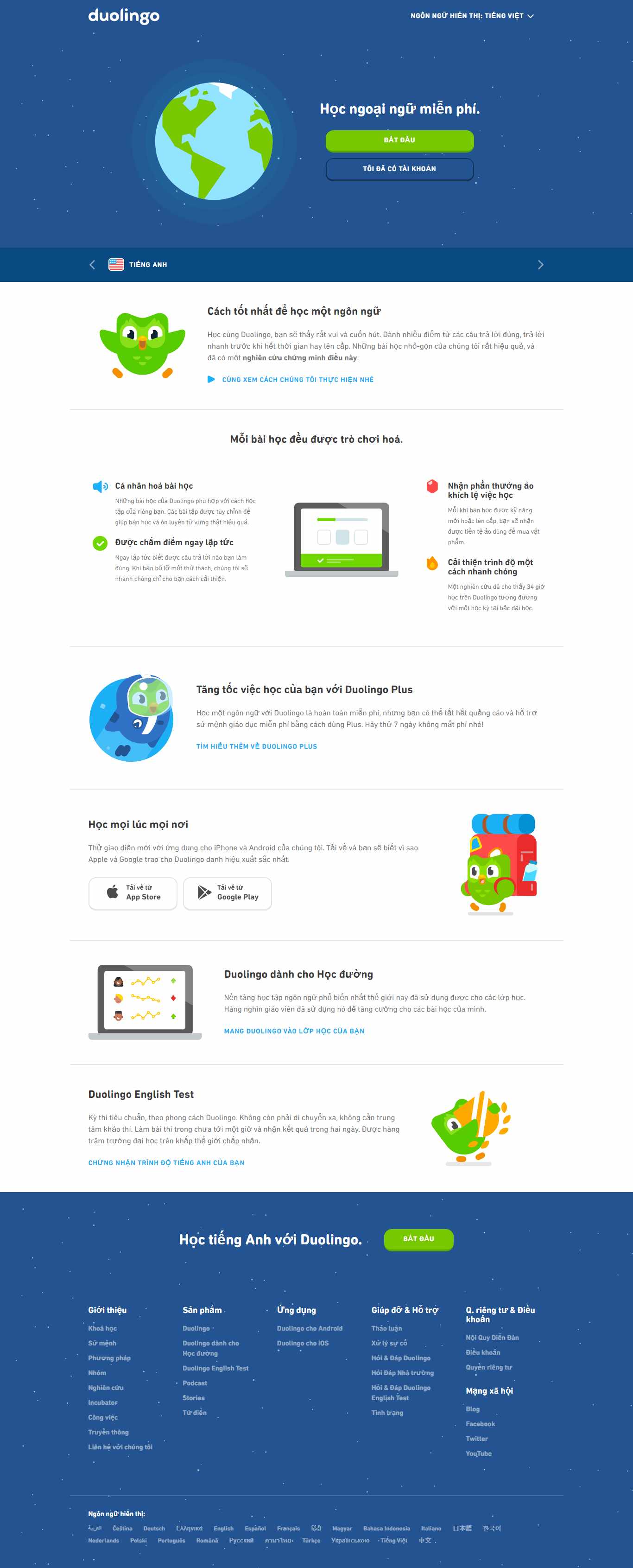 Thiết kế Web đào tạo vi.duolingo.com